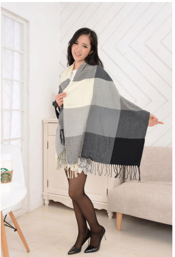 Black Checked Style Warm Shawl Wrap/Scarf